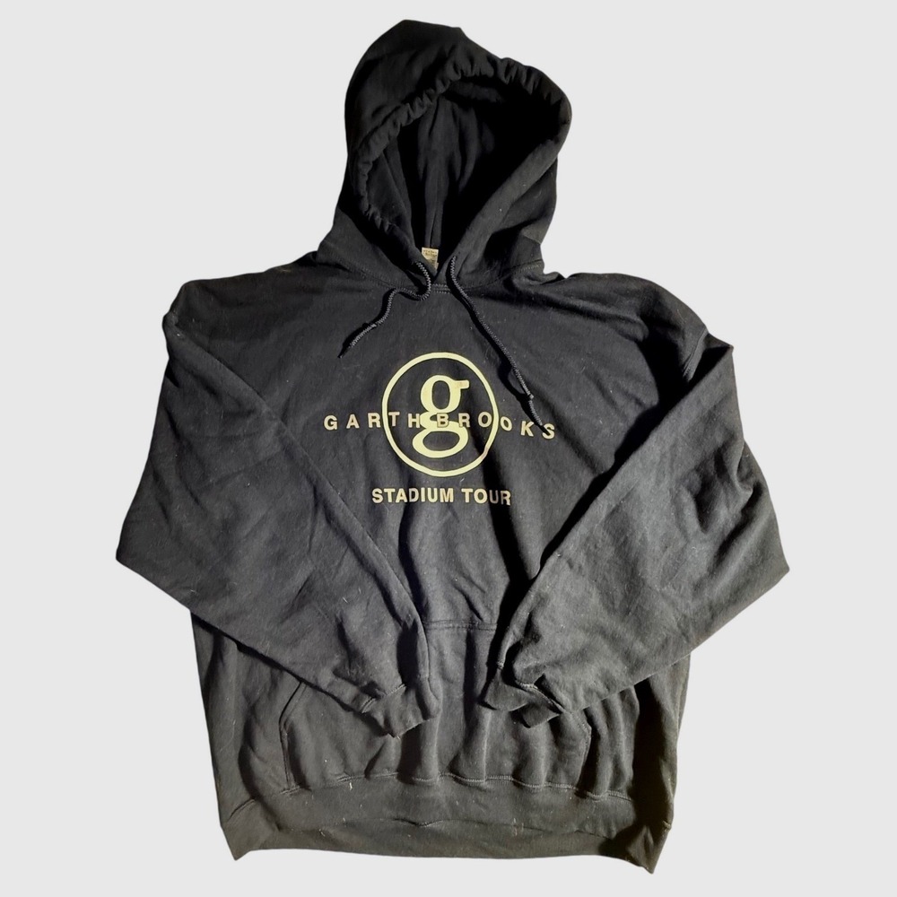 Garth Brooks Stadium Tour Hoodie Mens 2XL Black Concert Graphic Sweatshirt 2032